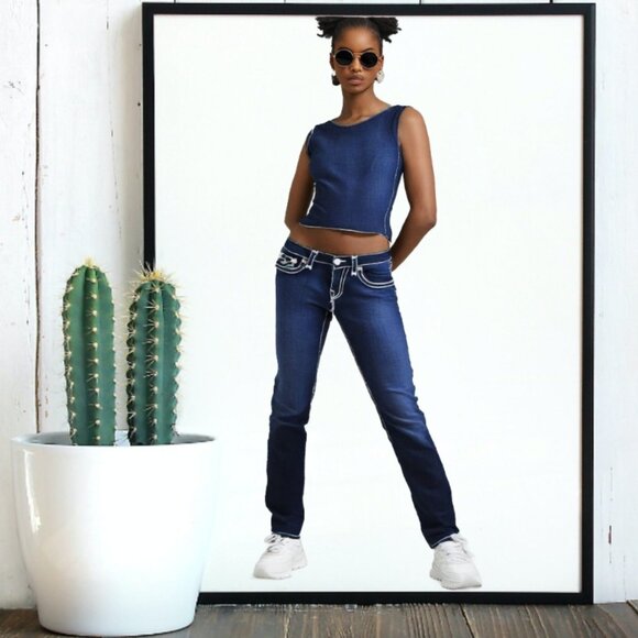 True Religion World Tour Joey Super T Memphis Blue Wash Denim Jeans, Size 29 - Picture 2 of 10